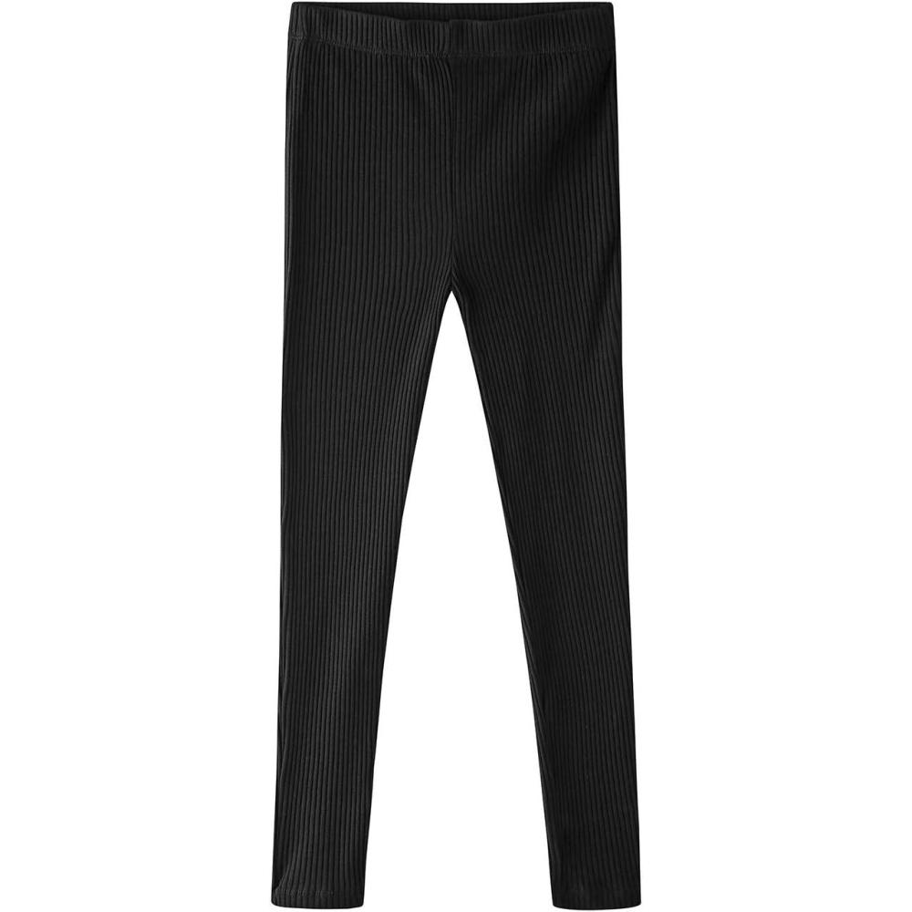 imageNoomelfish Girls Basic Ribbed Leggings Kids Cotton Kint Footless Full Length Tights Pants 214 YearsBlack
