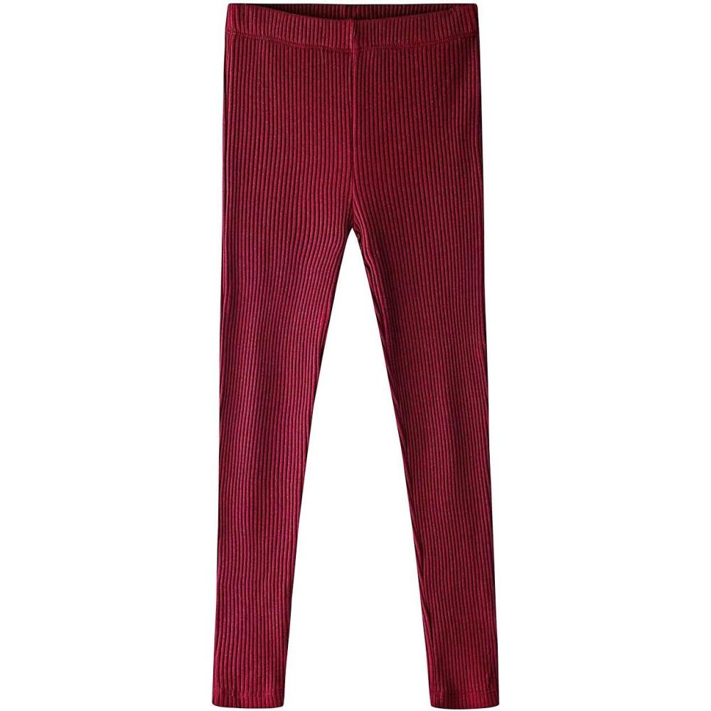 imageNoomelfish Girls Basic Ribbed Leggings Kids Cotton Kint Footless Full Length Tights Pants 214 YearsBurgundy