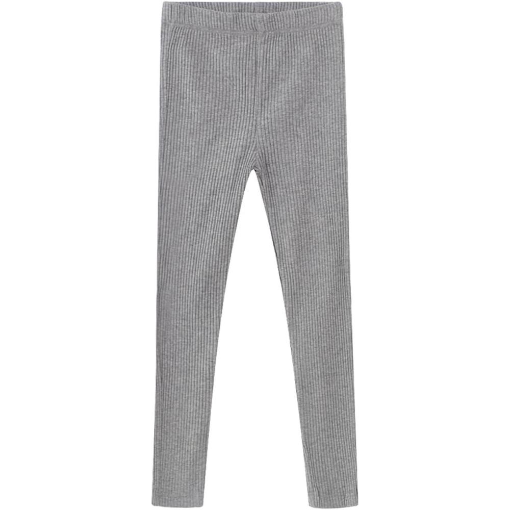 imageNoomelfish Girls Basic Ribbed Leggings Kids Cotton Kint Footless Full Length Tights Pants 214 YearsGray