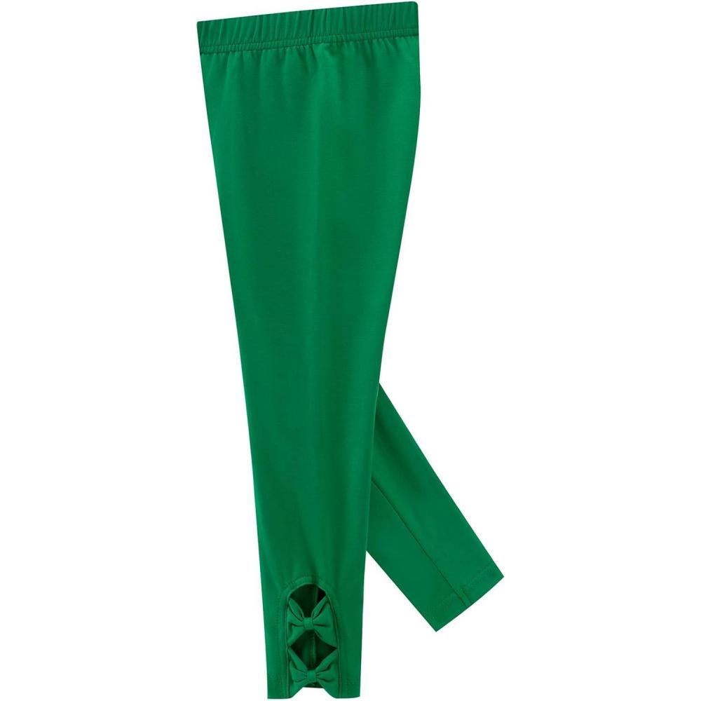 imageNoomelfish Girls Cotton Bow Stretch Leggings Kids Soft Ankle Length Tights Pants 412 YearsGreen