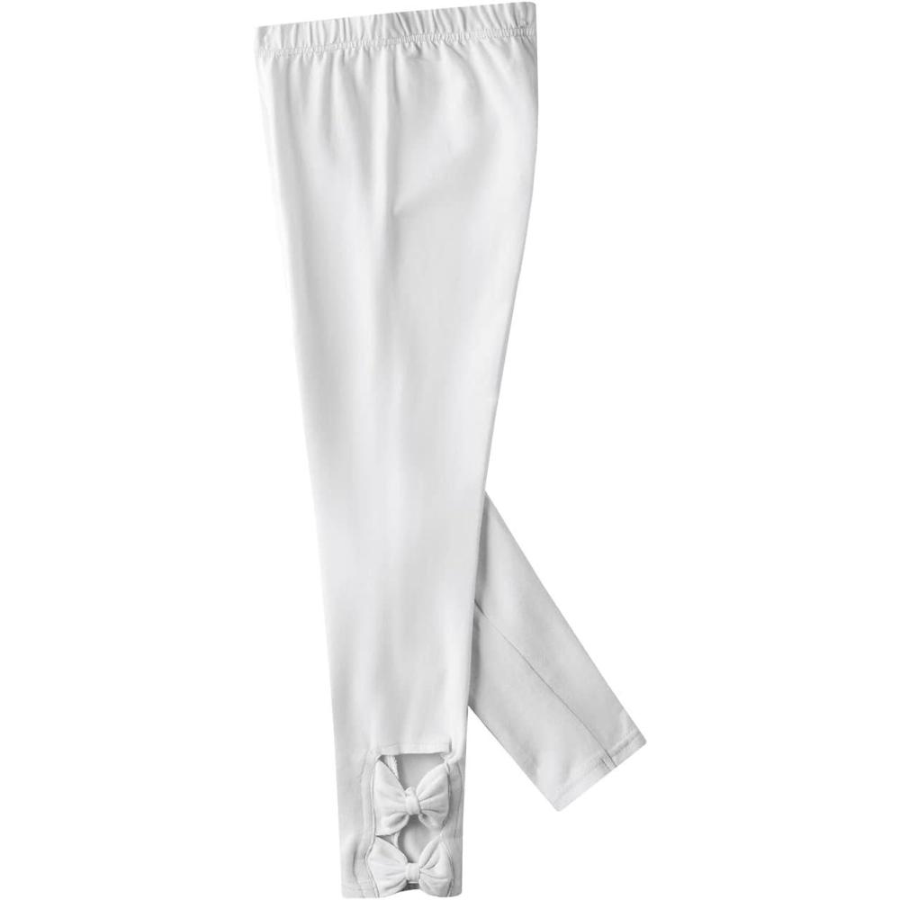 imageNoomelfish Girls Cotton Bow Stretch Leggings Kids Soft Ankle Length Tights Pants 412 YearsWhite