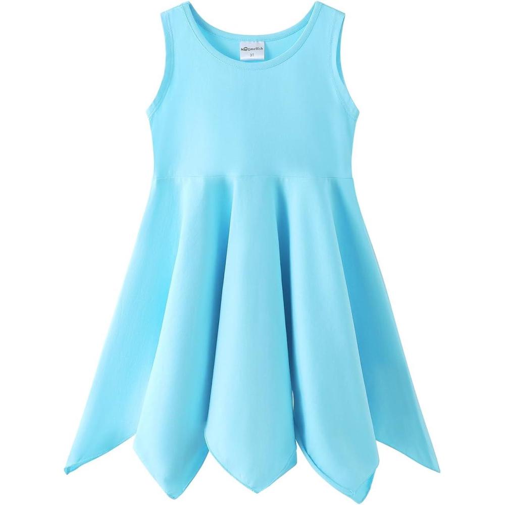 imageNoomelfish Girls Handkerchief Hem Twirl Dress Summer Cotton Sleeveless Skater Sundress 312 YearsBlue