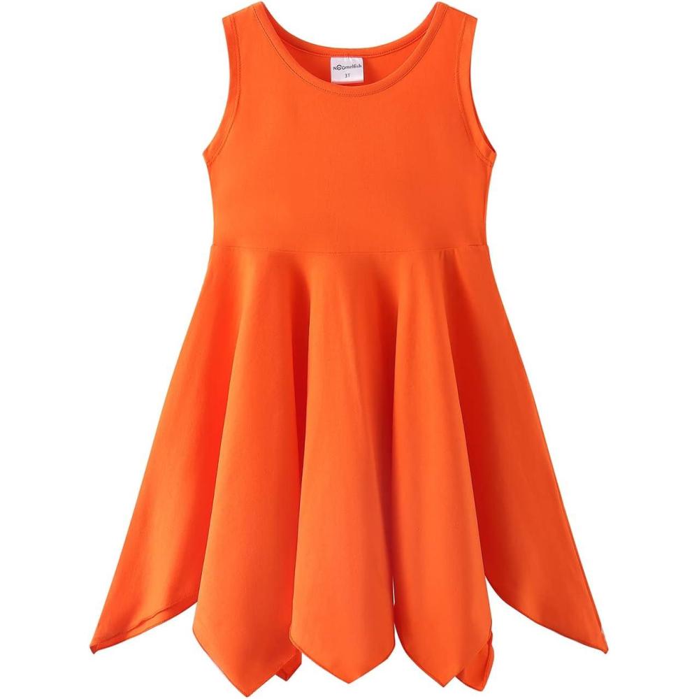 imageNoomelfish Girls Handkerchief Hem Twirl Dress Summer Cotton Sleeveless Skater Sundress 312 YearsOrange