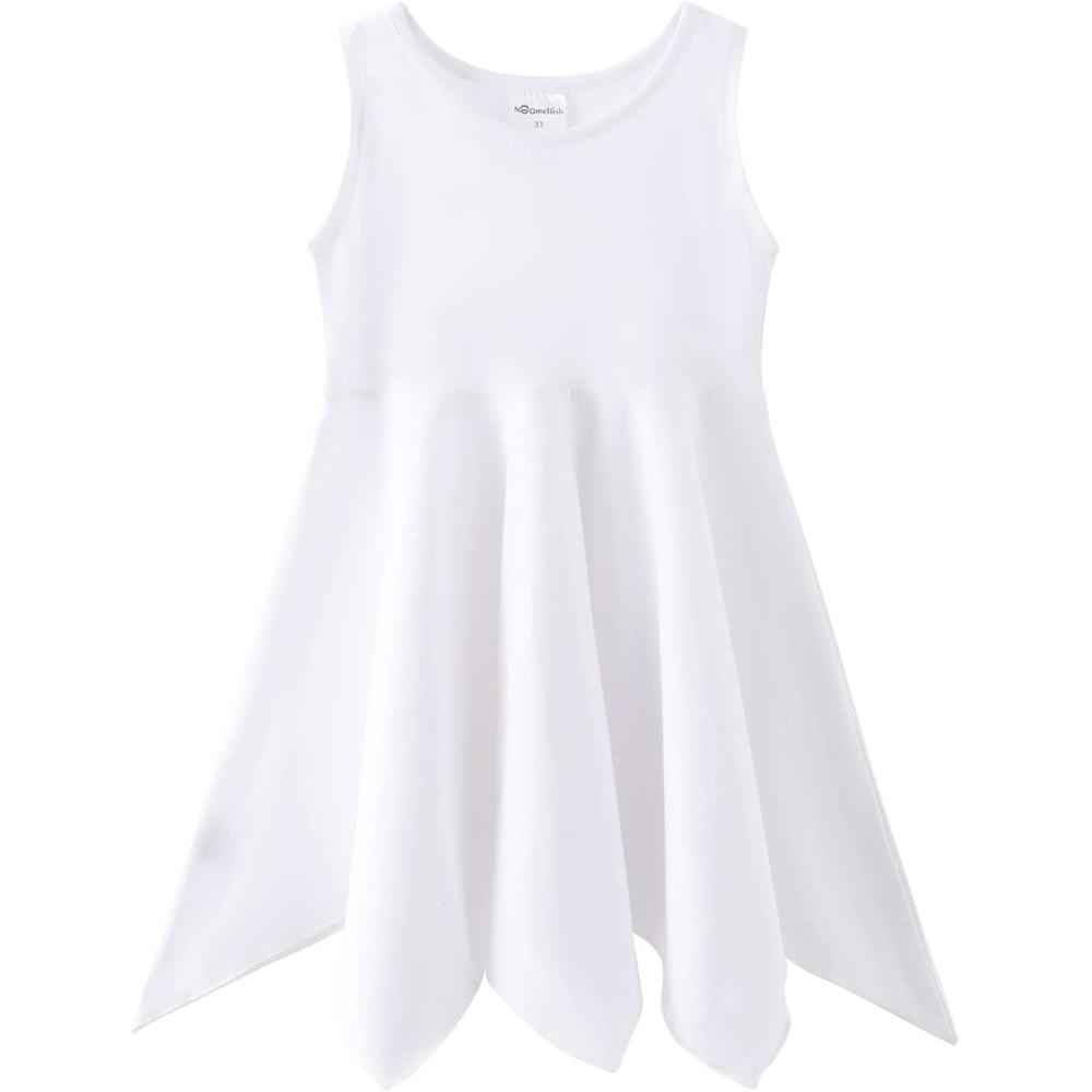 imageNoomelfish Girls Handkerchief Hem Twirl Dress Summer Cotton Sleeveless Skater Sundress 312 YearsWhite