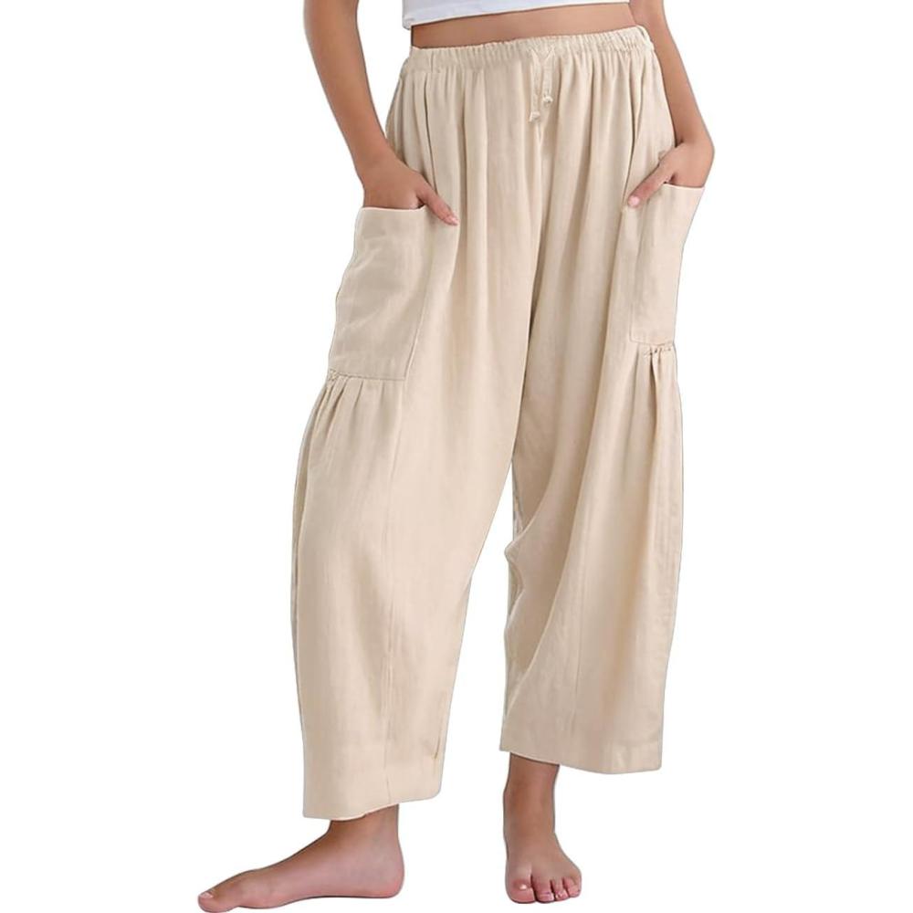 imageNoomelfish Girls Linen Wide Leg Pants Cute Loose Palazzo Harem Trouser with Pockets 512 YearsKhaki