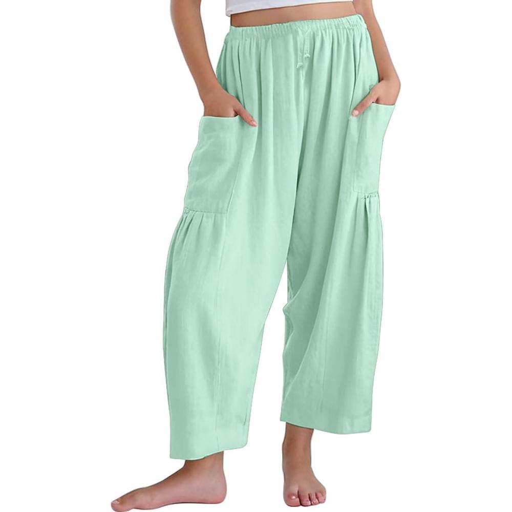 imageNoomelfish Girls Linen Wide Leg Pants Cute Loose Palazzo Harem Trouser with Pockets 512 YearsLight Green