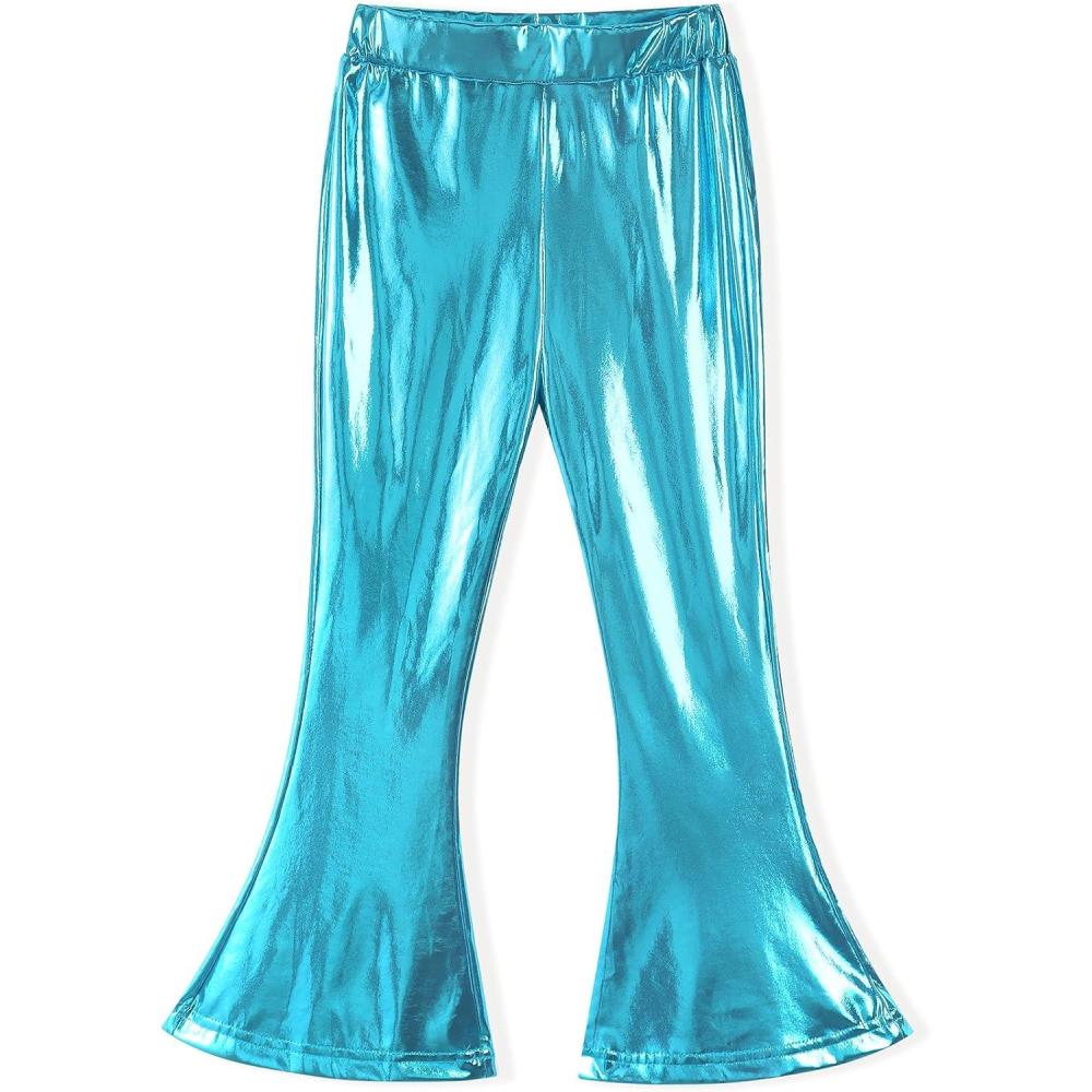imageNoomelfish Girls Metallic Flare Leggings Pants Kids Yoga Disco Dance Bell Bottoms 512 YearsBlue