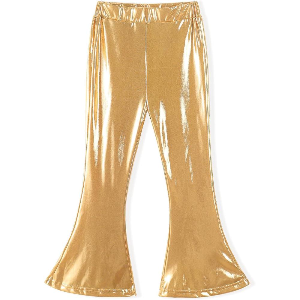 imageNoomelfish Girls Metallic Flare Leggings Pants Kids Yoga Disco Dance Bell Bottoms 512 YearsGold Yellow