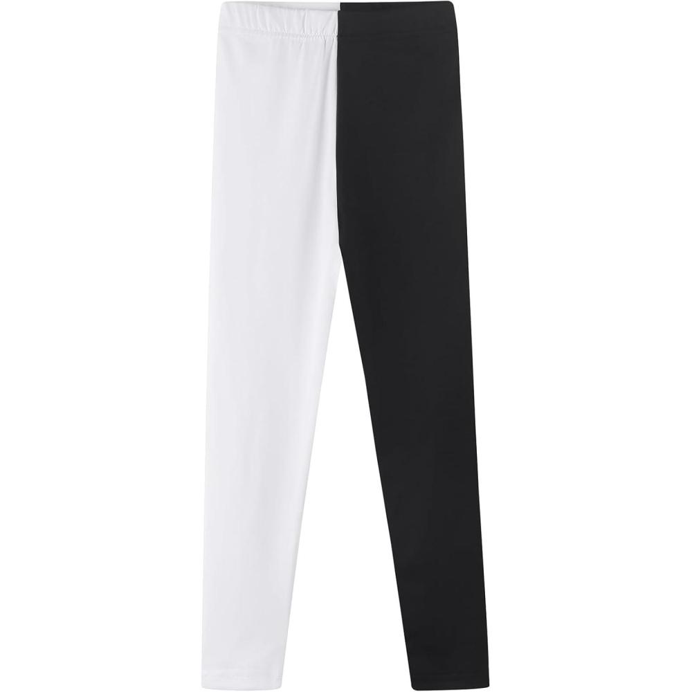 imageNoomelfish Girls Printed Leggings Soft Full Length Stretch Pants 412 YearsBlackWhite