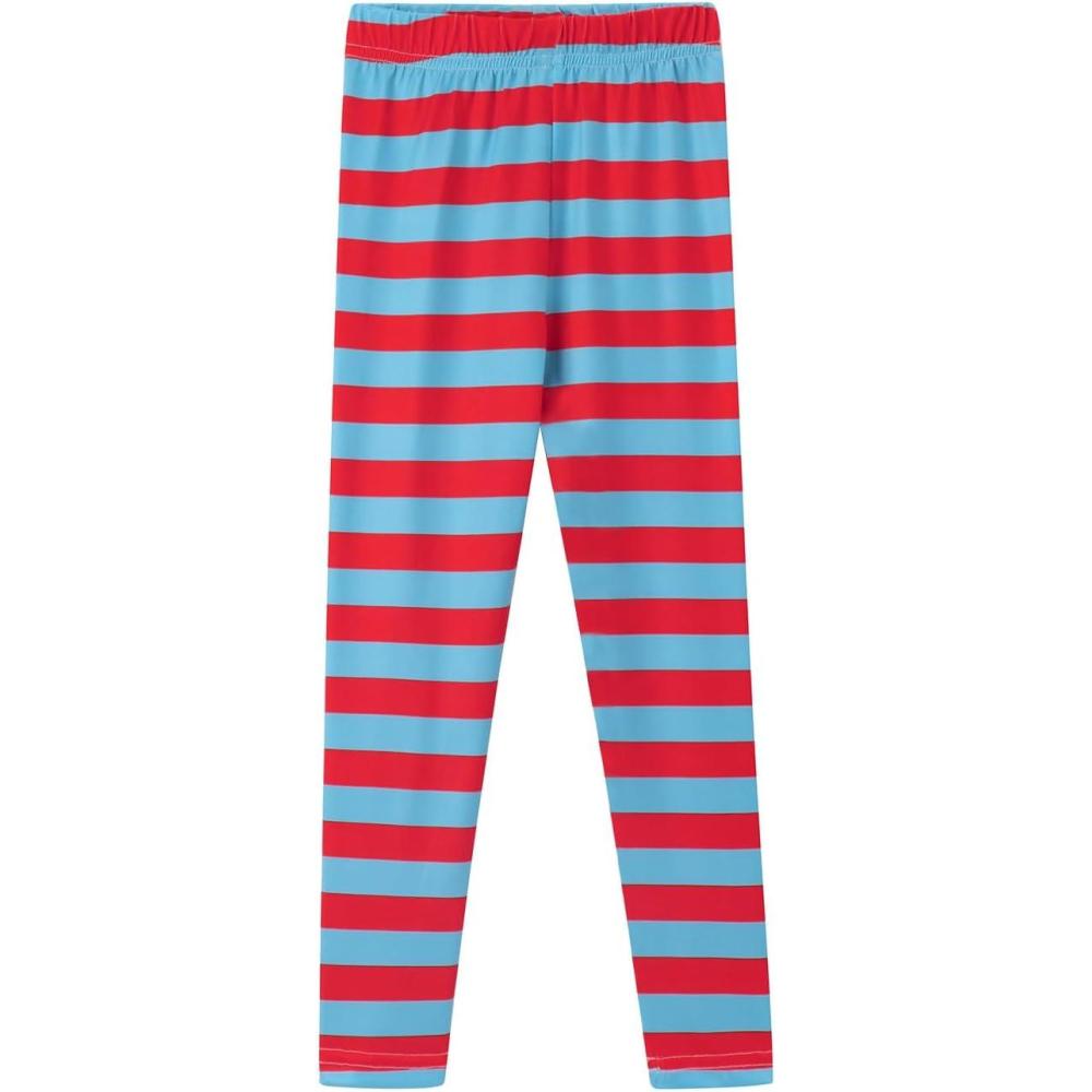 imageNoomelfish Girls Printed Leggings Soft Full Length Stretch Pants 412 YearsBlue and Red Striped