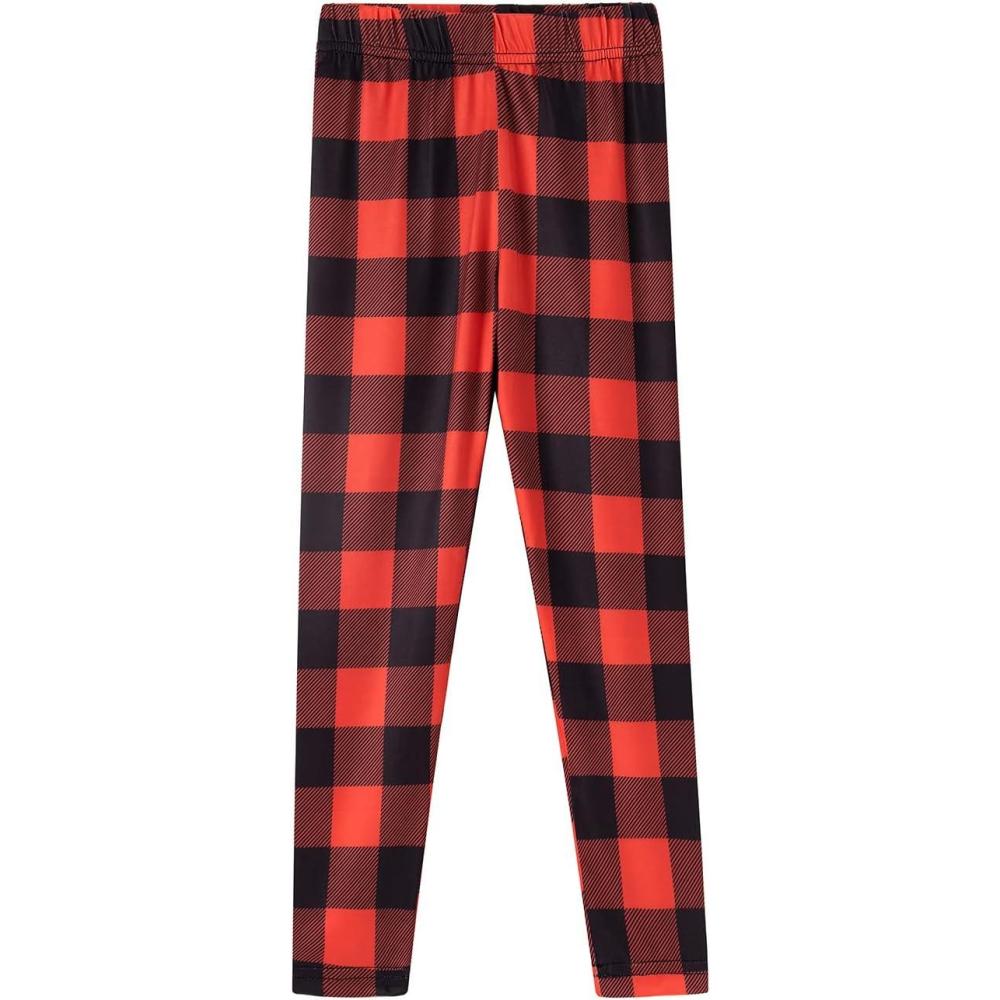 imageNoomelfish Girls Printed Leggings Soft Full Length Stretch Pants 412 YearsBuffalo Plaid Red