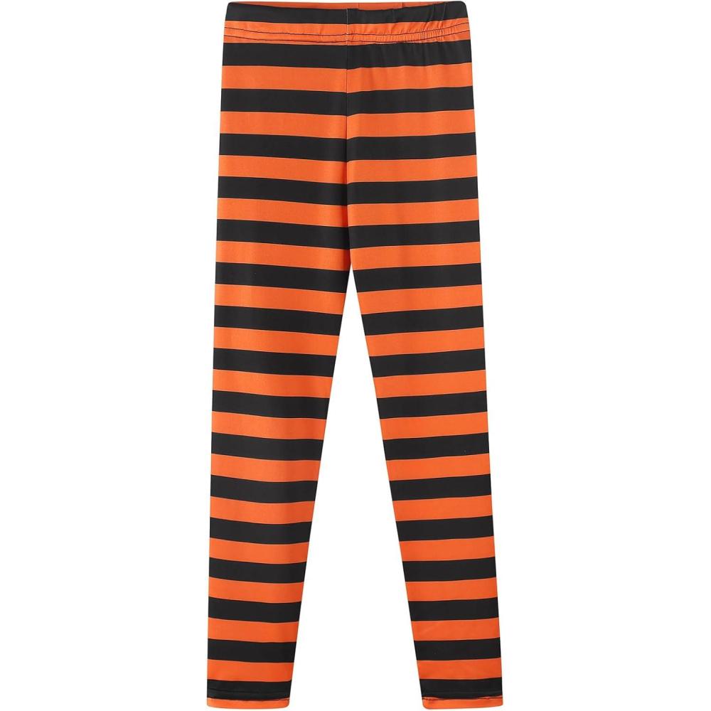 imageNoomelfish Girls Printed Leggings Soft Full Length Stretch Pants 412 YearsOrange and Black Striped
