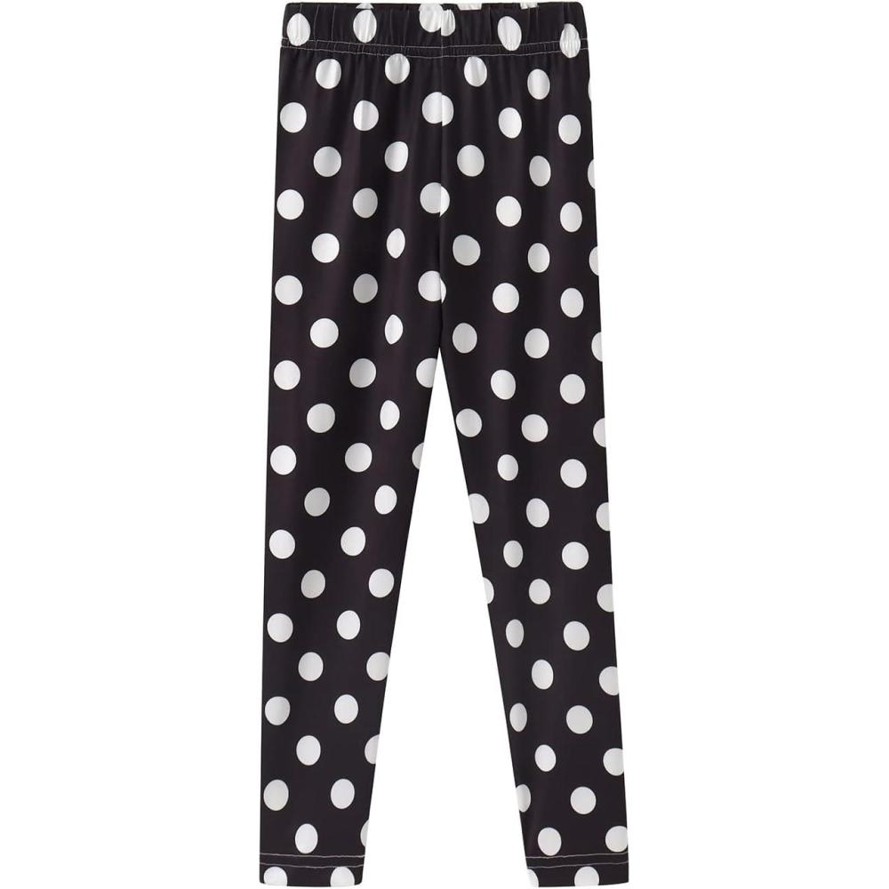 imageNoomelfish Girls Printed Leggings Soft Full Length Stretch Pants 412 YearsPolka Dots Black