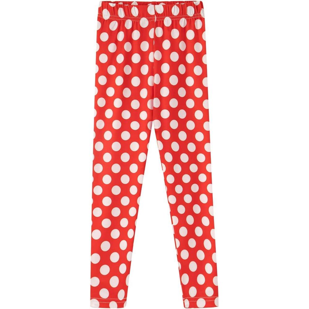 imageNoomelfish Girls Printed Leggings Soft Full Length Stretch Pants 412 YearsPolka Dots Red