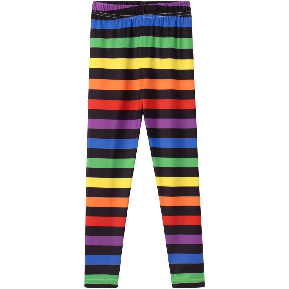 imageNoomelfish Girls Printed Leggings Soft Full Length Stretch Pants 412 YearsRainbow Striped