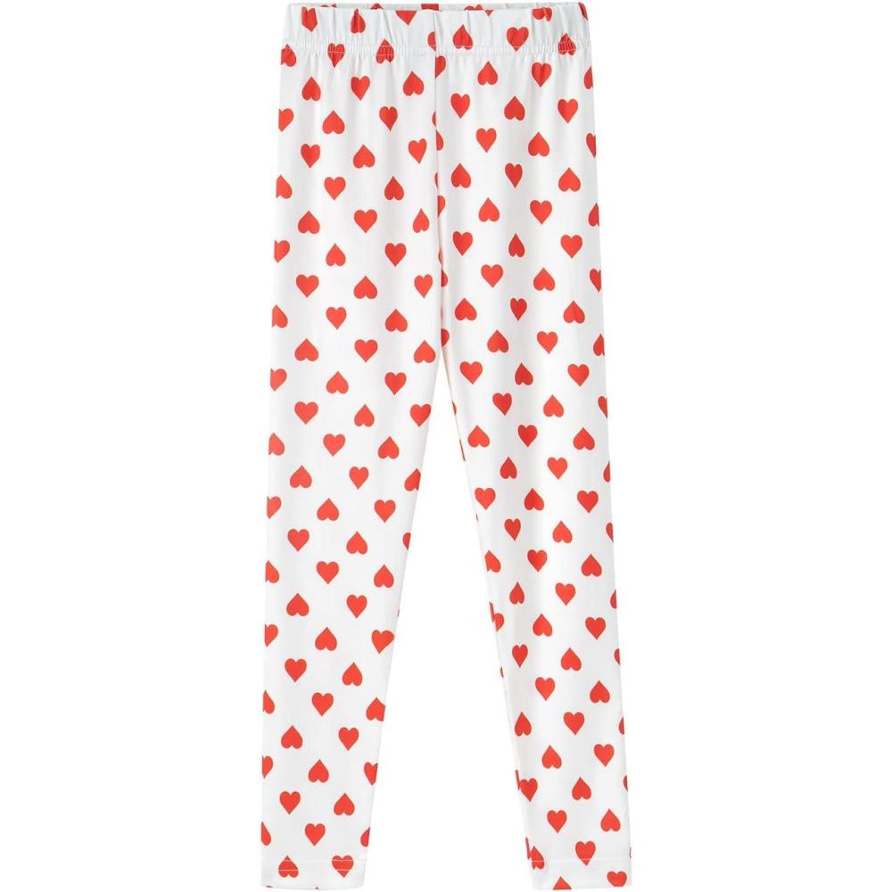 imageNoomelfish Girls Printed Leggings Soft Full Length Stretch Pants 412 YearsRed Heart White