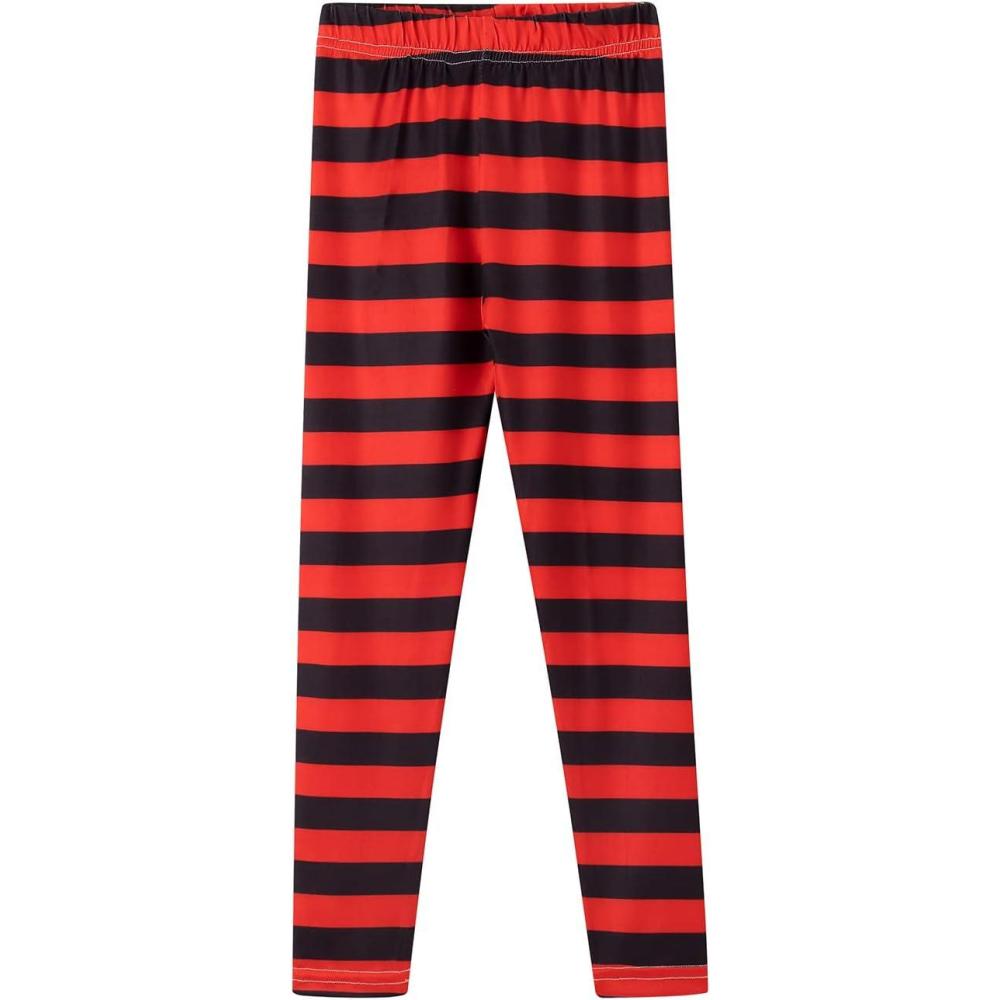 imageNoomelfish Girls Printed Leggings Soft Full Length Stretch Pants 412 YearsRed and Black Striped