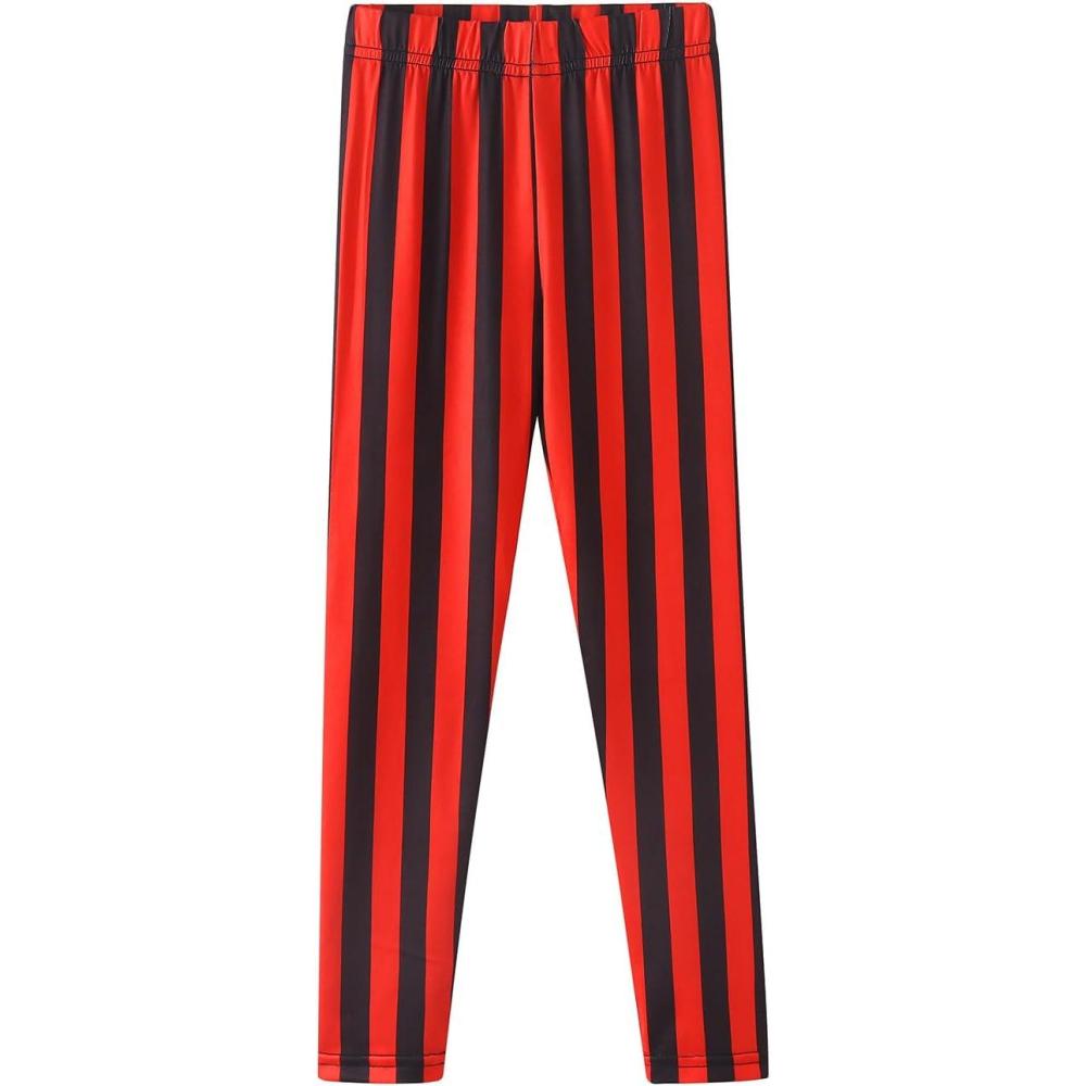 imageNoomelfish Girls Printed Leggings Soft Full Length Stretch Pants 412 YearsVertical Striped Black and Red