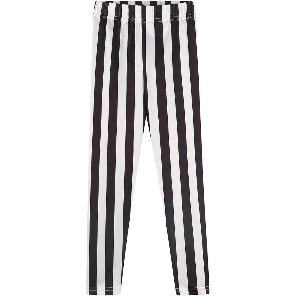 imageNoomelfish Girls Printed Leggings Soft Full Length Stretch Pants 412 YearsVertical Striped Black and White