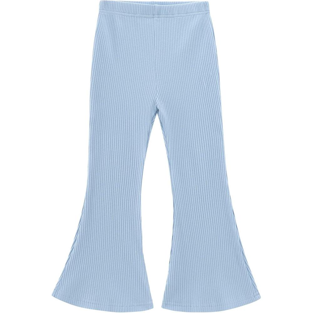 imageNoomelfish Girls Ribbed Flared Pants Cotton Ruffle Leggings Bell Bottoms 412 YearsBlue
