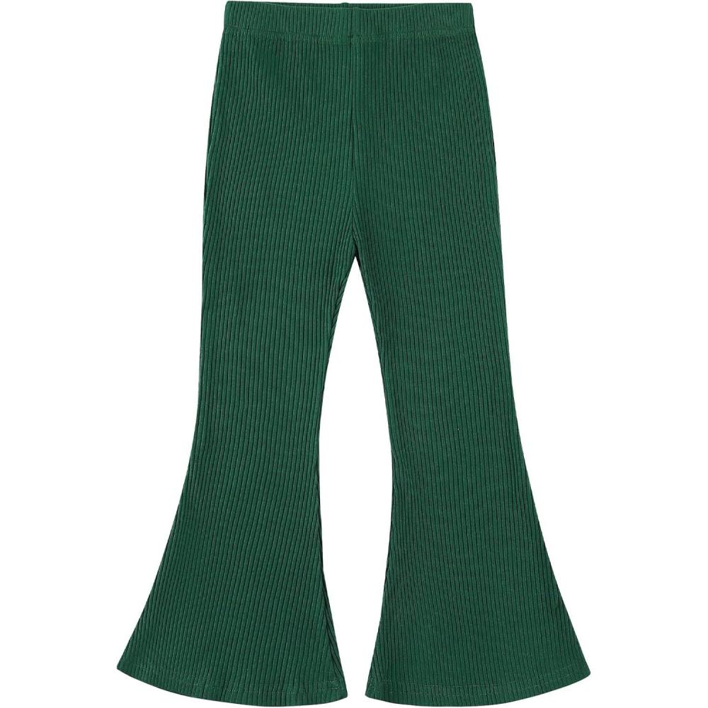 imageNoomelfish Girls Ribbed Flared Pants Cotton Ruffle Leggings Bell Bottoms 412 YearsDark Green