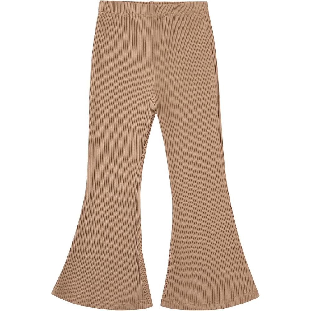 imageNoomelfish Girls Ribbed Flared Pants Cotton Ruffle Leggings Bell Bottoms 412 YearsDark Khaki