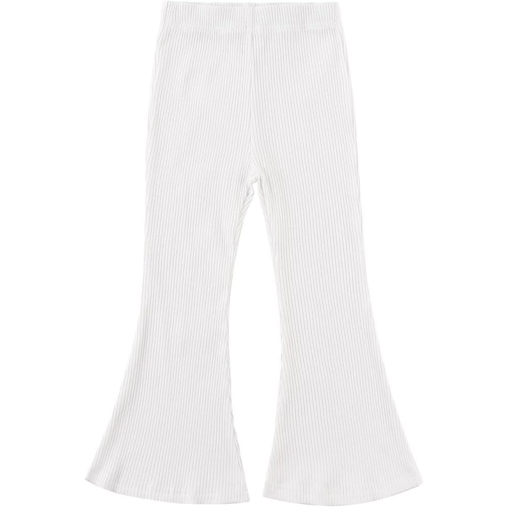 imageNoomelfish Girls Ribbed Flared Pants Cotton Ruffle Leggings Bell Bottoms 412 YearsWhite