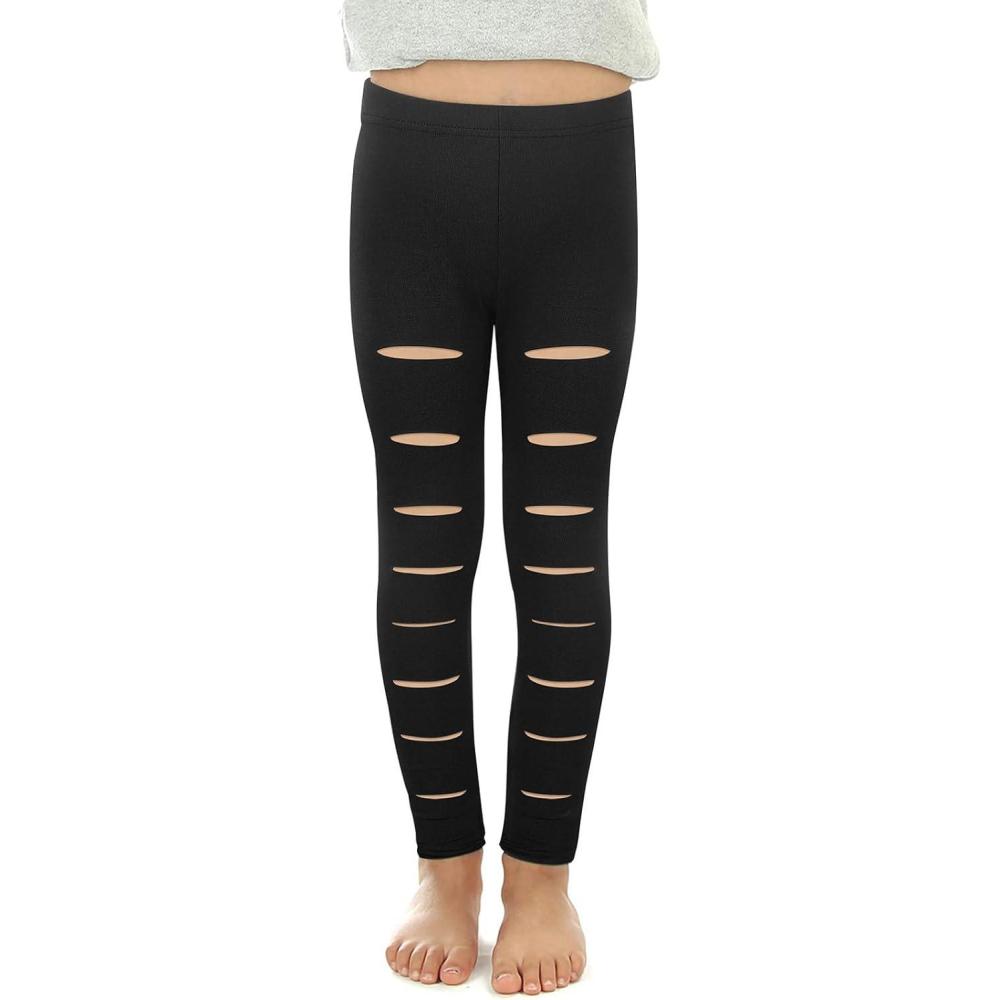 imageNoomelfish Girls Ripped Leggings Stretch Cutout Distressed Yoga Pants512 YearsBlack