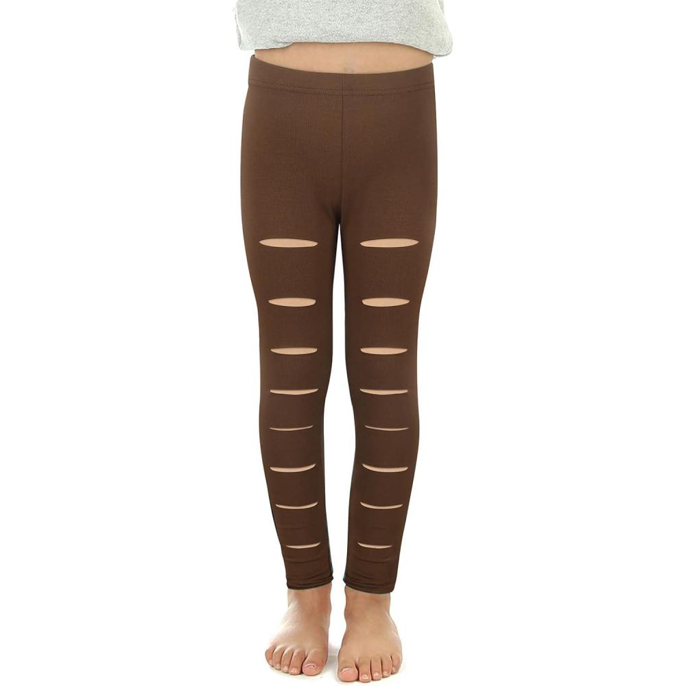 imageNoomelfish Girls Ripped Leggings Stretch Cutout Distressed Yoga Pants512 YearsBrown