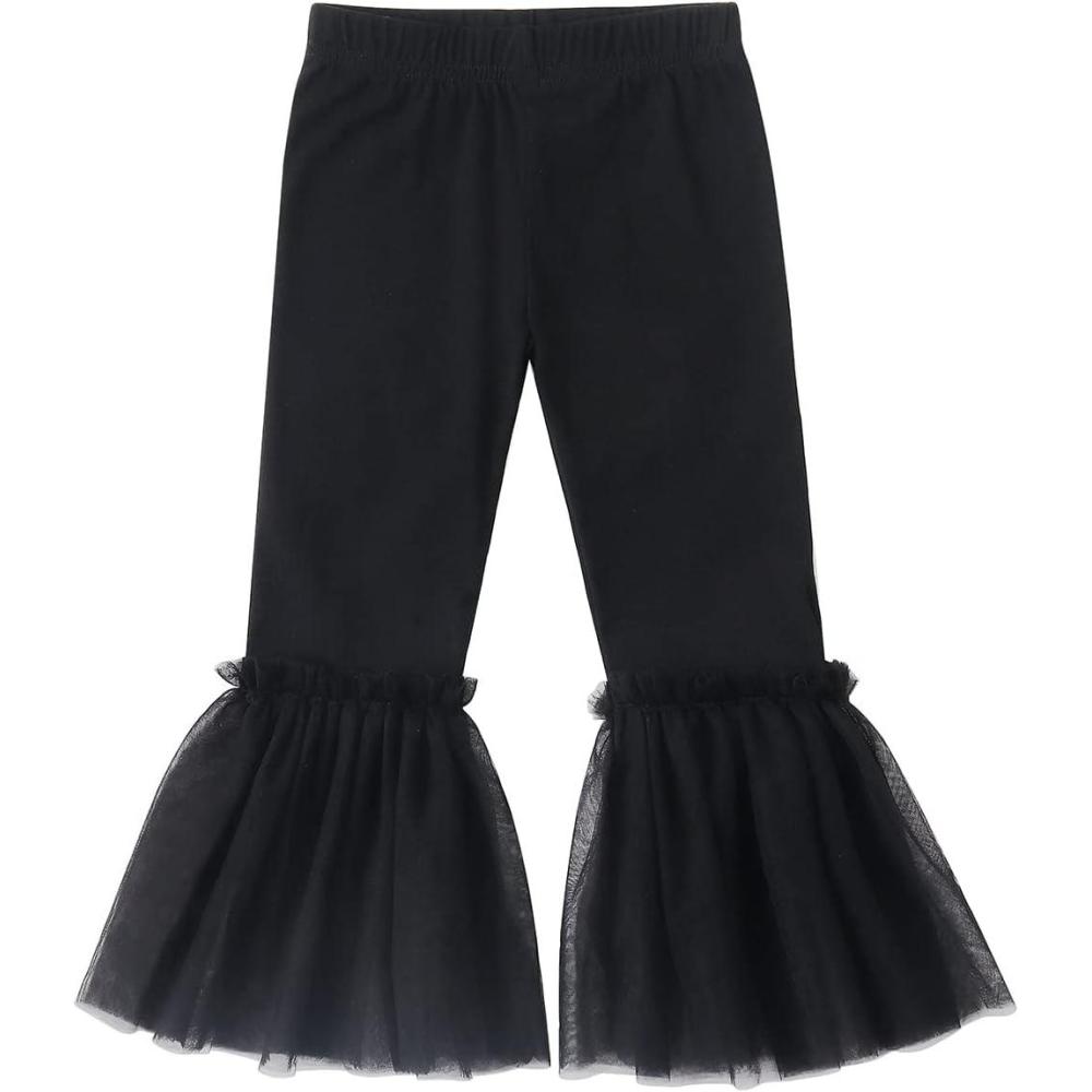 imageNoomelfish Girls Ruffle Leggings Tulle Bell Bottoms Flare Pants Trousers 310 YearsBlack