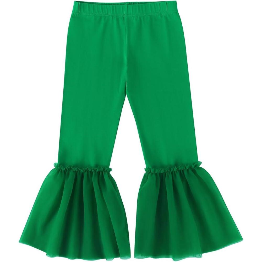 imageNoomelfish Girls Ruffle Leggings Tulle Bell Bottoms Flare Pants Trousers 310 YearsGreen