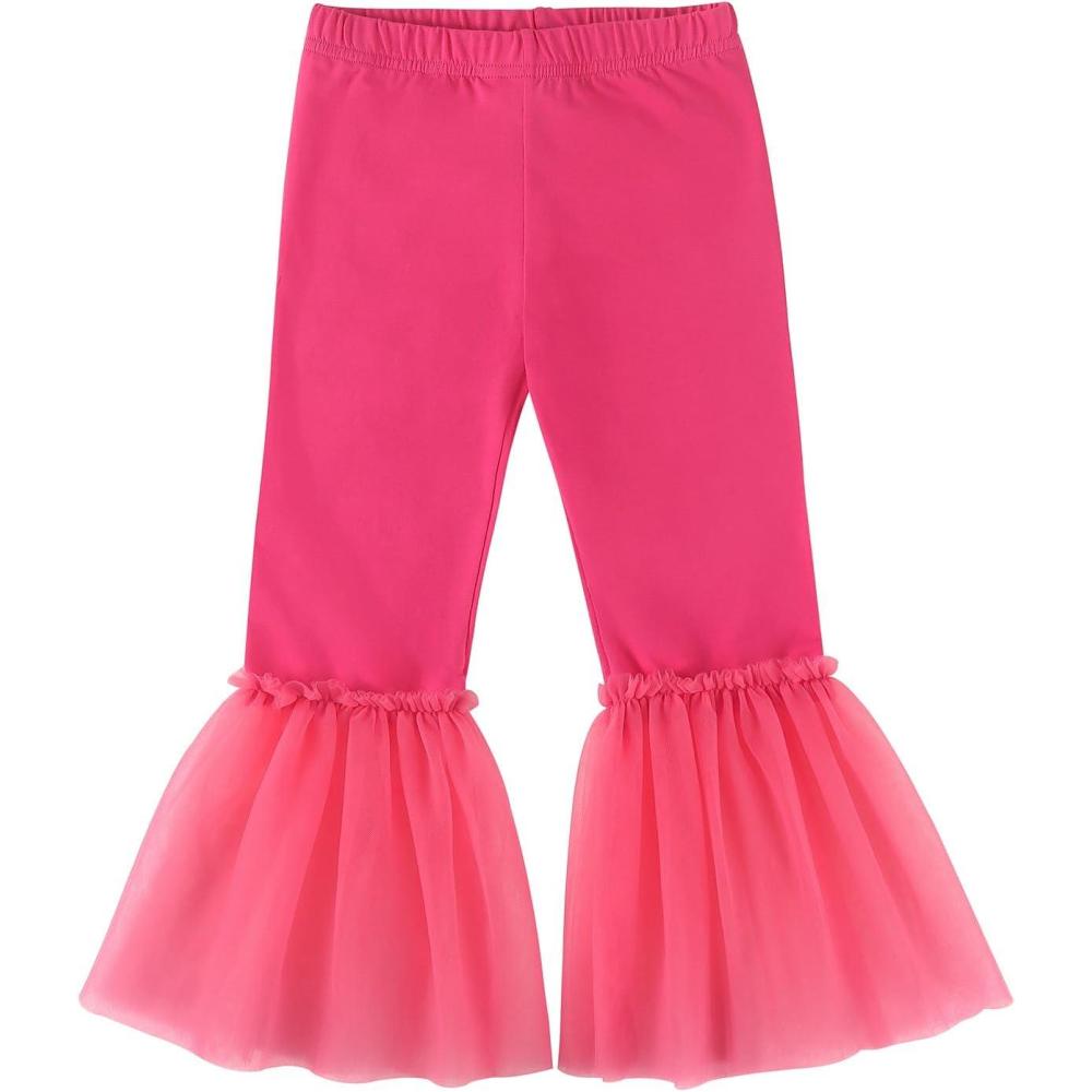 imageNoomelfish Girls Ruffle Leggings Tulle Bell Bottoms Flare Pants Trousers 310 YearsHot Pink