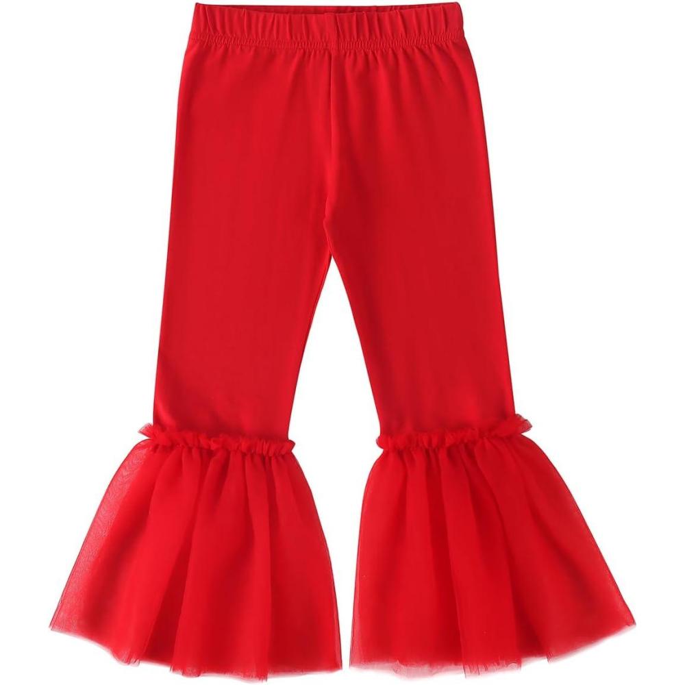 imageNoomelfish Girls Ruffle Leggings Tulle Bell Bottoms Flare Pants Trousers 310 YearsRed