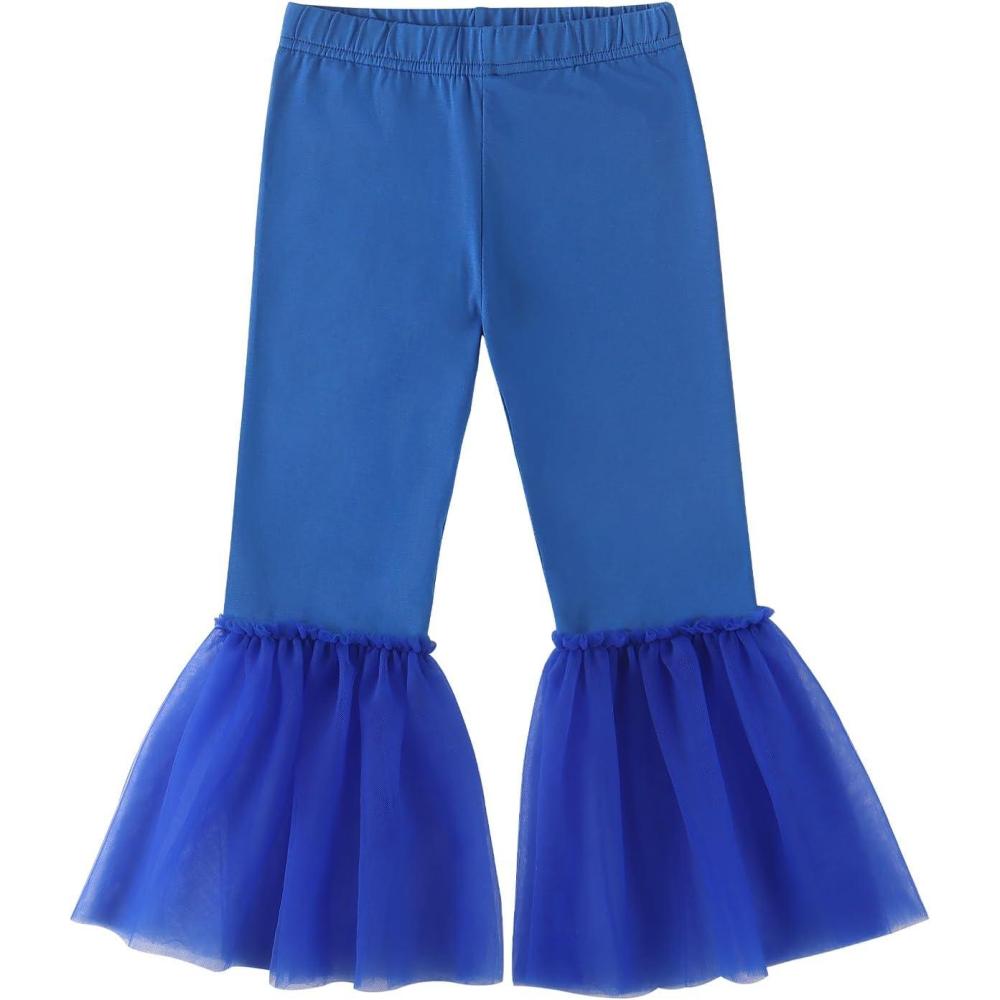 imageNoomelfish Girls Ruffle Leggings Tulle Bell Bottoms Flare Pants Trousers 310 YearsRoyal Blue