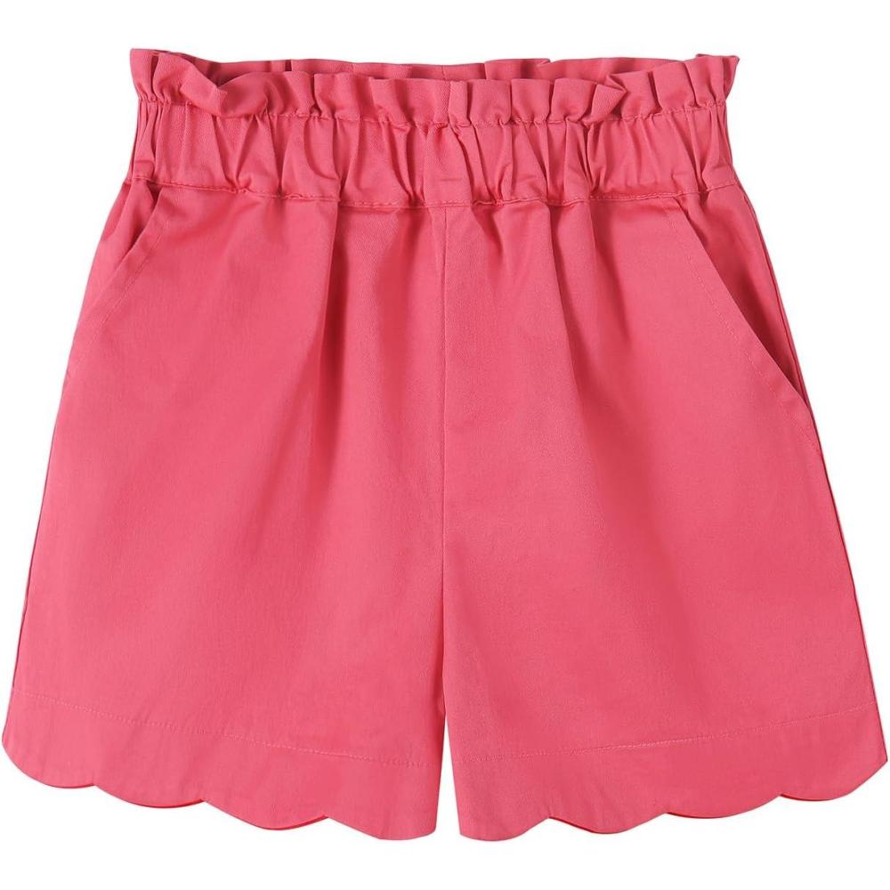 imageNoomelfish Girls Scalloped Stretch Twill Pull On Shorts with Pockets 512 YearsHot Pink