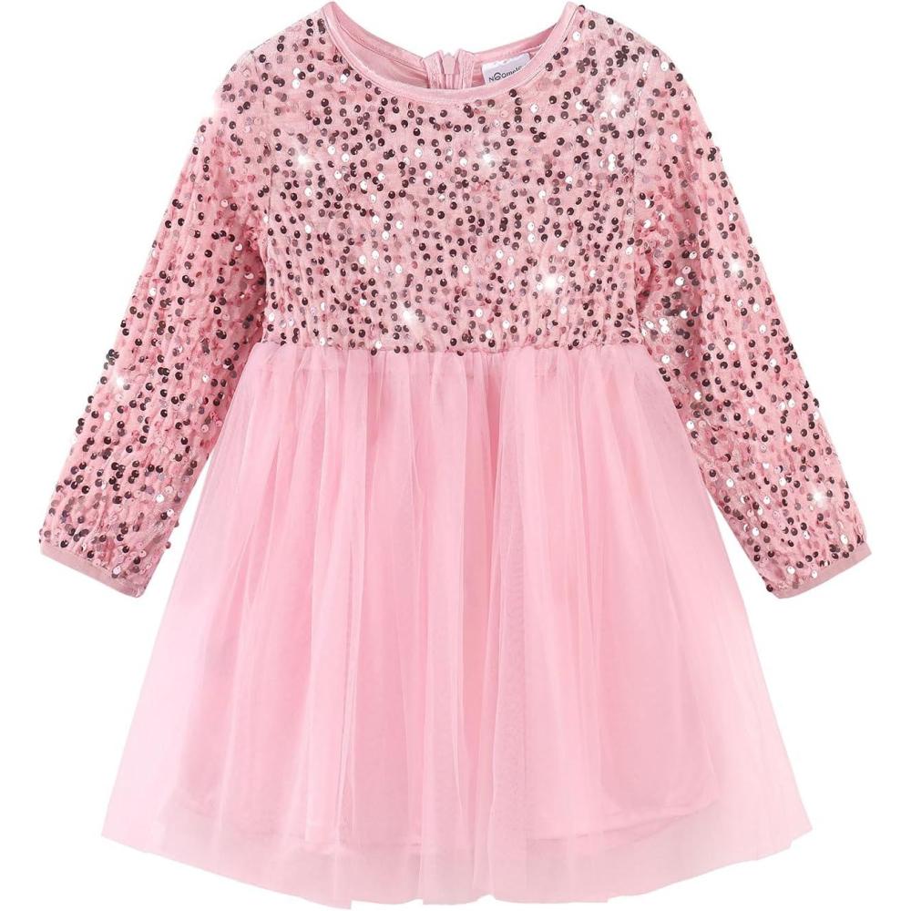 imageNoomelfish Girls Sequin Velvet Tutu Dress Toddler Tulle Sparkly Long Sleeve Fall Winter Party Dresses 38 YearsPink
