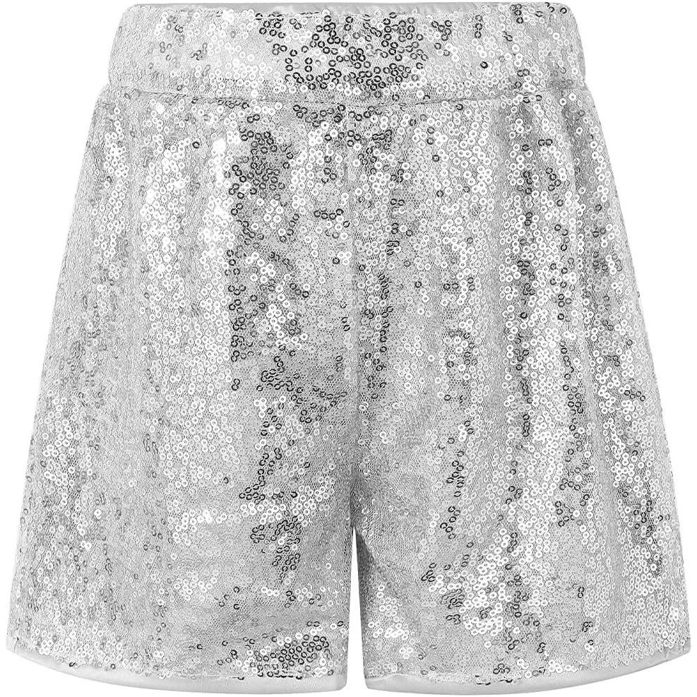 imageNoomelfish Girls Sparkly Sequin Shorts Elastic Waist Glitter Party Dance Short Pants 512 YearsSilver White