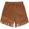 imageNoomelfish Kids Faux Suede Fringe Shorts Tassel Cowgirl Outfits with Pockets 512 YearsBrown