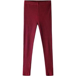 Noomelfish Girls Basic Ribbed Leggings Kids Cotton Kint Footless Full Length Tights Pants (2-14 Years)(Burgundy)