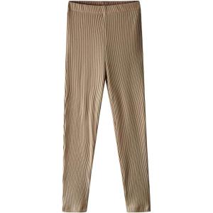 Noomelfish Girls Basic Ribbed Leggings Kids Cotton Kint Footless Full Length Tights Pants (2-14 Years)(Dark Khaki)