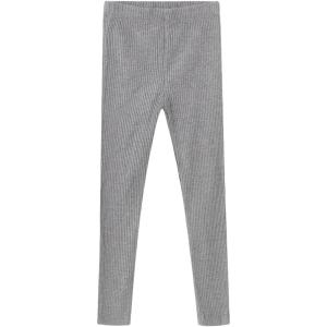 Noomelfish Girls Basic Ribbed Leggings Kids Cotton Kint Footless Full Length Tights Pants (2-14 Years)(Gray)