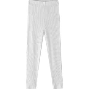 Noomelfish Girls Basic Ribbed Leggings Kids Cotton Kint Footless Full Length Tights Pants (2-14 Years)(White)