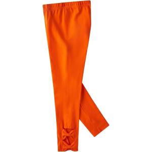 Noomelfish Girls Cotton Bow Stretch Leggings Kids Soft Ankle Length Tights Pants (4-12 Years)(Orange)