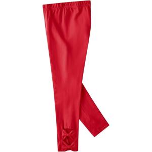 Noomelfish Girls Cotton Bow Stretch Leggings Kids Soft Ankle Length Tights Pants (4-12 Years)(Red)