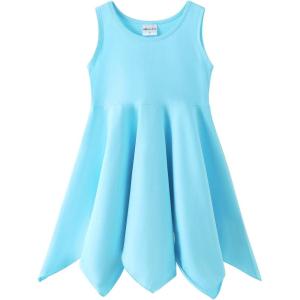 Noomelfish Girls Handkerchief Hem Twirl Dress Summer Cotton Sleeveless Skater Sundress (3-12 Years)(Blue)