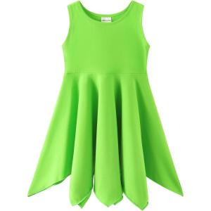 Noomelfish Girls Handkerchief Hem Twirl Dress Summer Cotton Sleeveless Skater Sundress (3-12 Years)(Green)