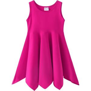 Noomelfish Girls Handkerchief Hem Twirl Dress Summer Cotton Sleeveless Skater Sundress (3-12 Years)(Hot Pink)