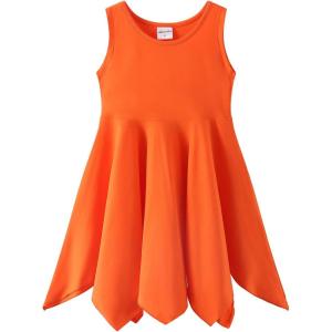 Noomelfish Girls Handkerchief Hem Twirl Dress Summer Cotton Sleeveless Skater Sundress (3-12 Years)(Orange)