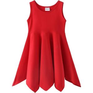 Noomelfish Girls Handkerchief Hem Twirl Dress Summer Cotton Sleeveless Skater Sundress (3-12 Years)(Red)