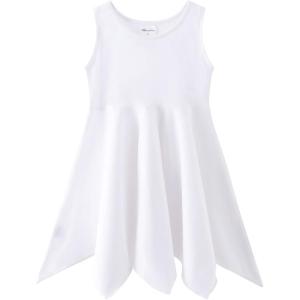 Noomelfish Girls Handkerchief Hem Twirl Dress Summer Cotton Sleeveless Skater Sundress (3-12 Years)(White)